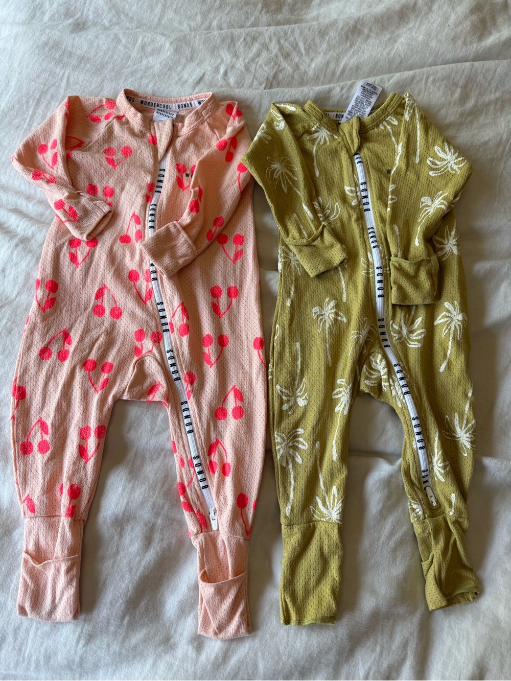 BONDS wondercool onesies zip ups. 3-6 months, comes with two. See description!